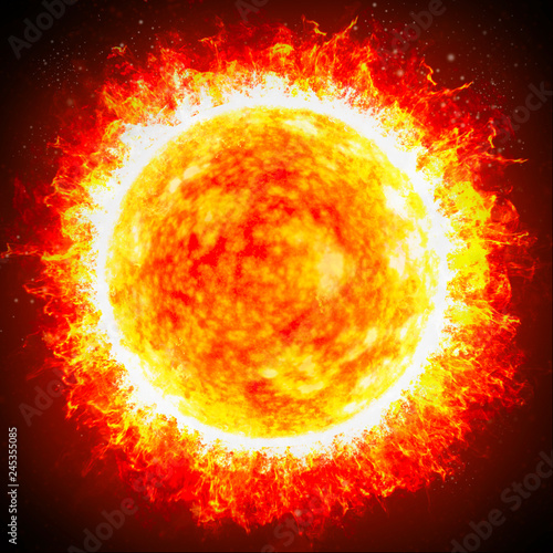 Sole e stelle. Il bagliore solare è un improvviso lampo di maggiore luminosità sul Sole. Espulsione di plasmi e particelle attraverso la corona del Sole nello spazio esterno photo