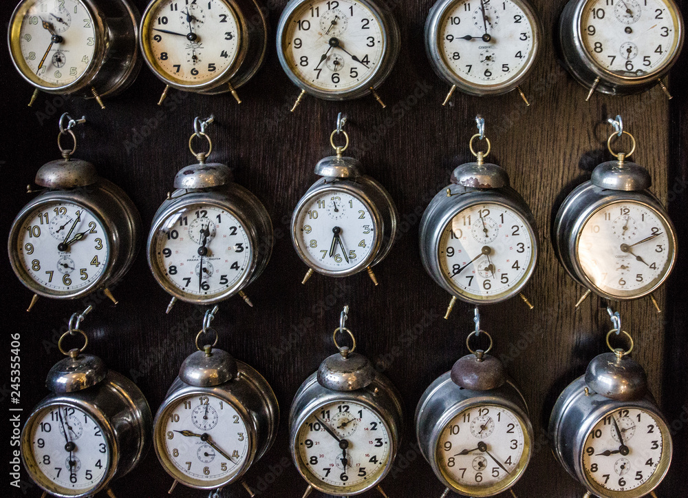 Prague, Czech Republic Vintage Czech clocks in Prague souvenir shop. StockFoto Adobe Stock