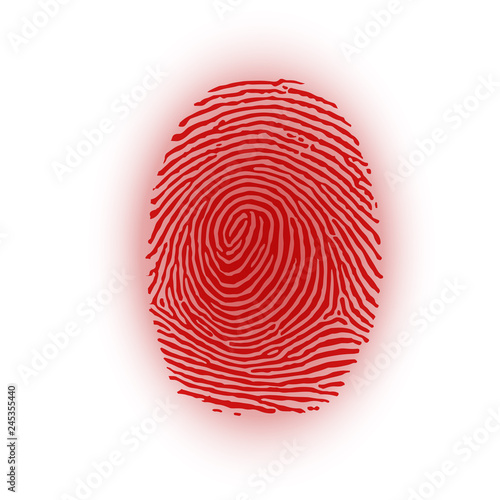 Red fingerprint on white background, vector illustration