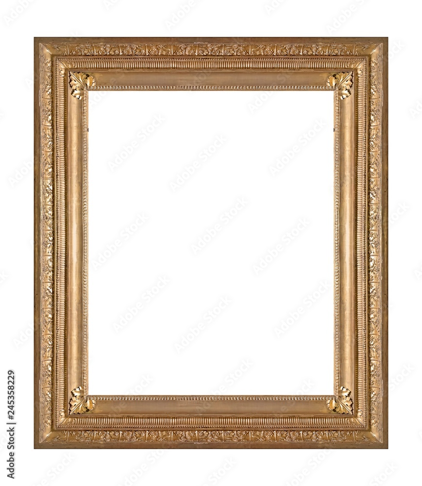 Golden frame for paintings, mirrors or photo isolated on white background Golden frame for paintings, mirrors or photo isolated on white background