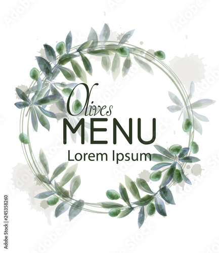 Leaves wreath frame Vector watercolor. Wild green card decorations