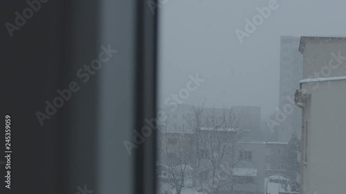 Heavily snowing from window