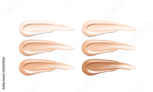 Cosmetic, lipstick make up liquid foundation texture smudges. Beige Foundation Makeup Smear. Tones Strokes.