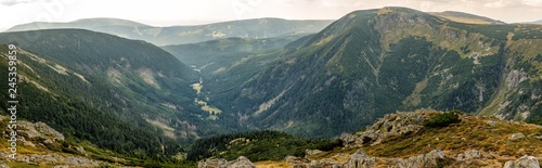 Fototapeta Naklejka Na Ścianę i Meble -  Summer mountain landscape in Czech Republic. Mountain landscape with hiking trail and view of beautiful mountains.