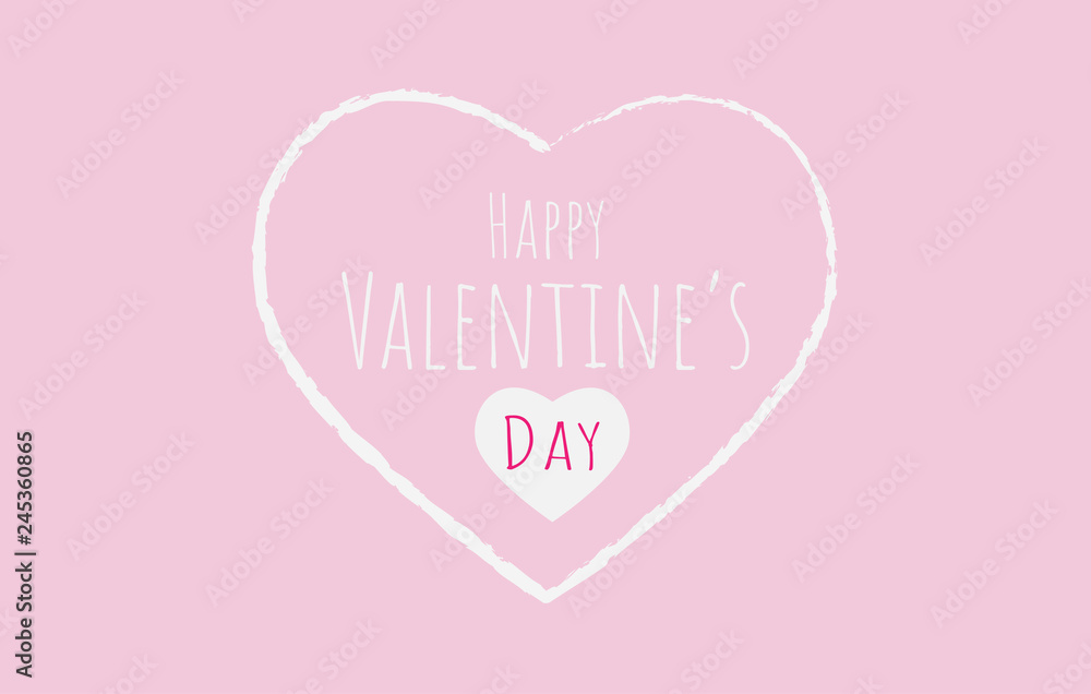 Happy valentine's day text with white heart on pink background. Vector illustration