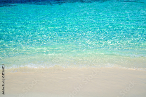 Wave of tropical sea beach on white sand