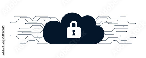 secure digital space in a blue cloud with lock isolated on white background vector illustration EPS10
