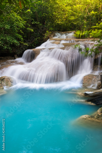 Fototapeta Naklejka Na Ścianę i Meble -  Erawan Waterfall in Thailand is locate in Kanchanaburi Provience. This waterfall is in Erawan national park