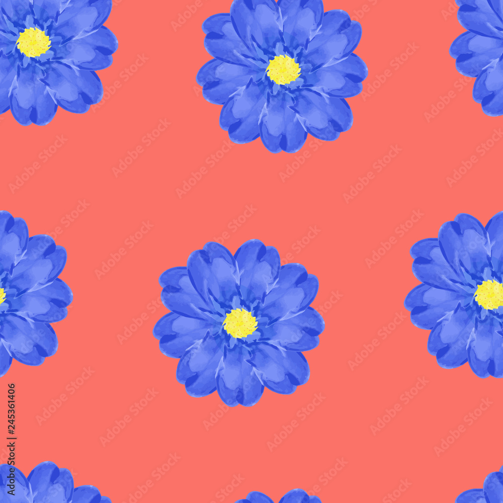 Fototapeta Niebieski akwarela kwiatowy bez szwu wektor wzór.