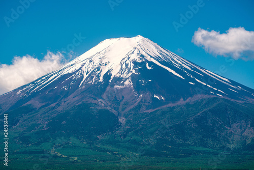 Close up top of beautiful Fuji mountain with snow cover on the top