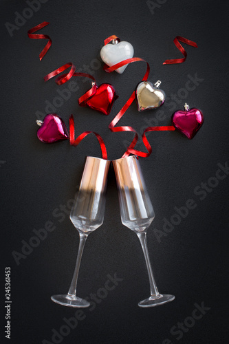 Valentine's Day celebration with champagne concept still life image.