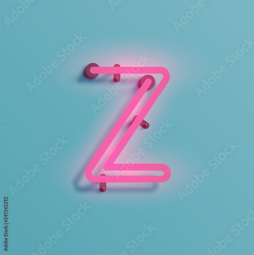 Realistic neon character from a typeset, vector