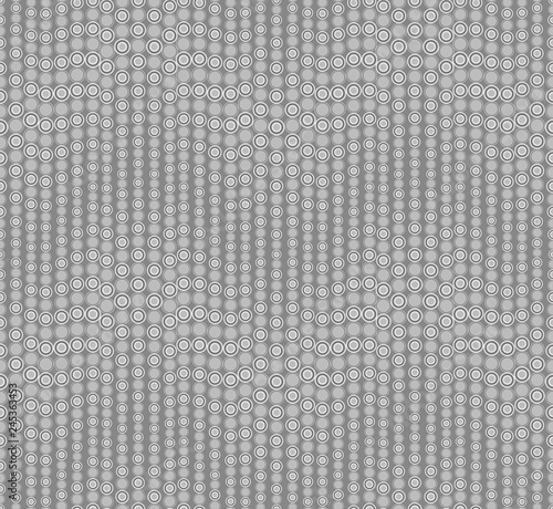 Abstract seamless pattern, background. Has the shape of a wave. Consists of round geometric shapes. Polka dot. Grayscale color. Useful as design element for texture and artistic compositions.