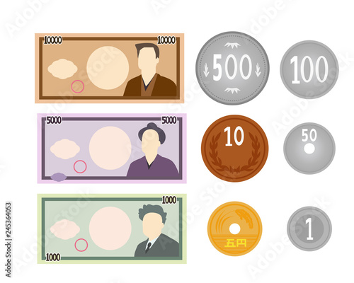 1000円　5000円　10000円　札　お金　10円　5円　50円　100円　500円　硬貨