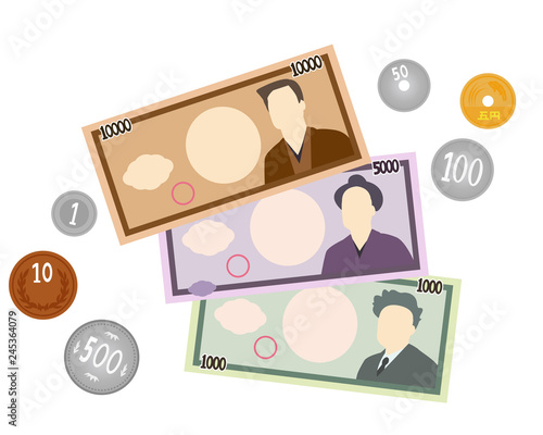 1000円　5000円　10000円　札　お金　10円　5円　50円　100円　500円　硬貨