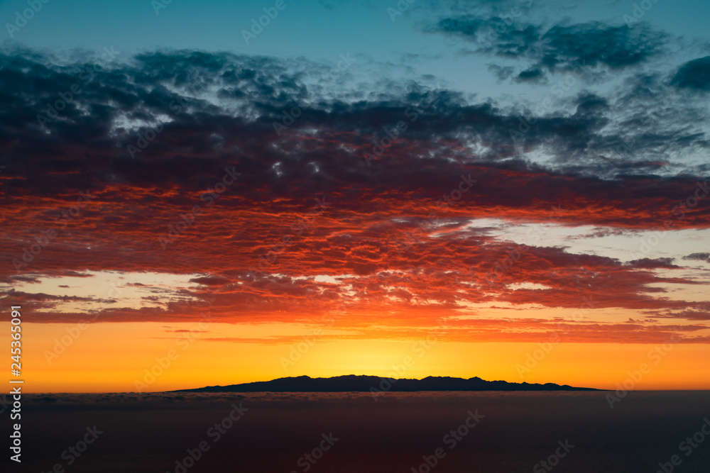 Sunrise behind Gran Canaria