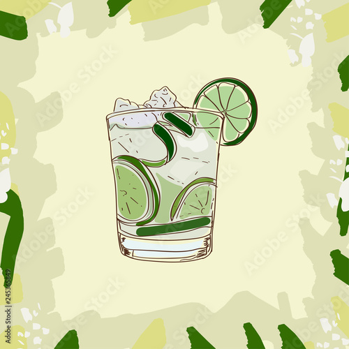 Hand drawn illustration of cocktail. CAIPIRINHA. Vector collection.