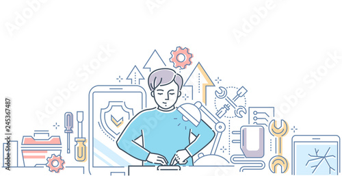 Mobile repair service - modern line design style illustration