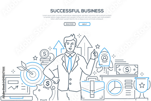 Successful business - modern line design style web banner