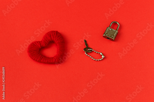 Heart, lock and keys. Heart on a red background. Valentine's Day. Valentines day greeting card