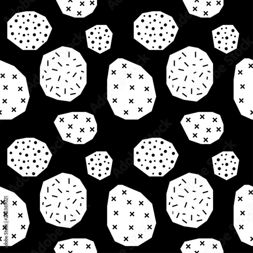 Handmade contrast seamless pattern. Childish craft monochrome wallpaper for birthday card, baby nappy, school party advertising, shop sale poster, holiday wrapping paper, textile, bag print etc.