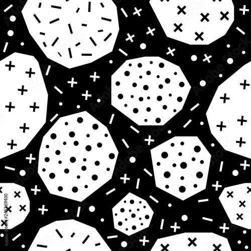 Handmade contrast seamless pattern. Childish craft monochrome wallpaper for birthday card, baby nappy, school party advertising, shop sale poster, holiday wrapping paper, textile, bag print etc.