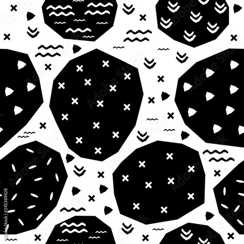 Handmade contrast seamless pattern. Childish craft monochrome wallpaper for birthday card, baby nappy, school party advertising, shop sale poster, holiday wrapping paper, textile, bag print etc.