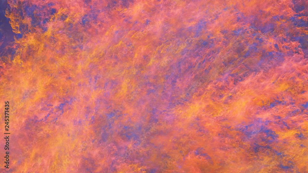 Abstract surreal orange and blue clouds. Expressive colorful texture. Fractal background. Digital art. 3d rendering.