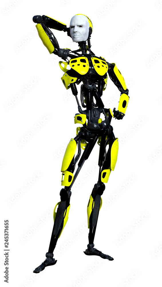 3D Rendering Male Robot on White 3D Rendering Male Robot on White