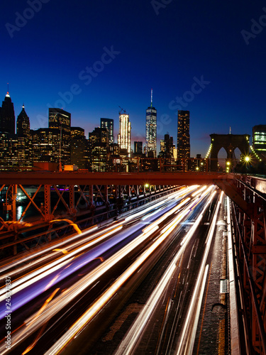 Busy traffic in New York City, Manhattan, Brooklyn Bridge