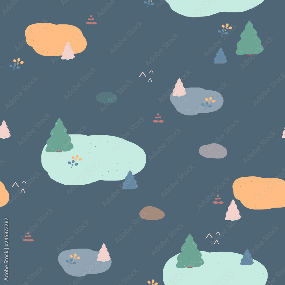 Naklejka premium Seamless pine forest texture, scandinavian pattern motifs