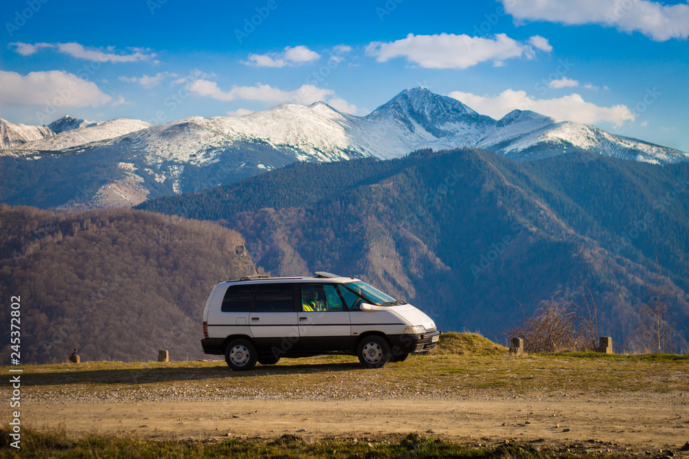 van in the mountains