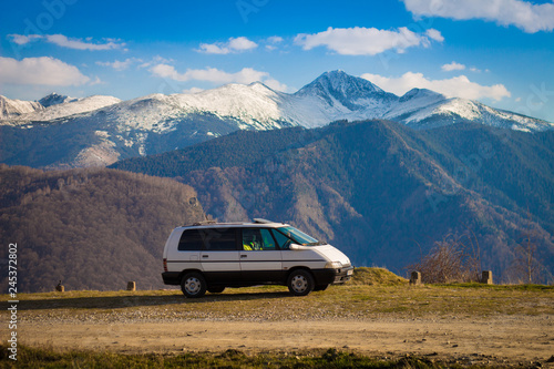 van in the mountains