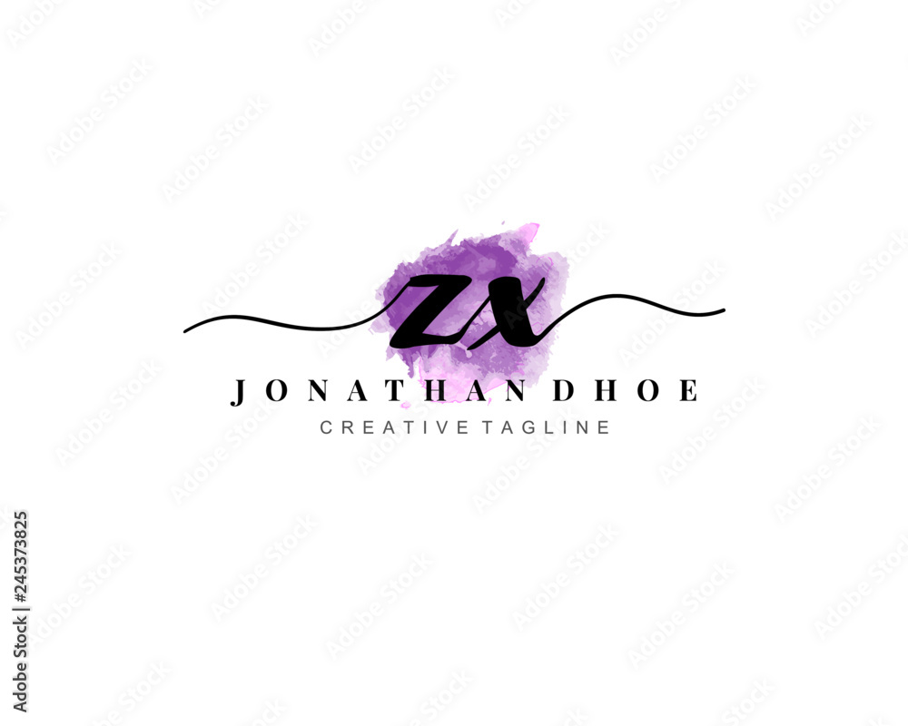Z X Initial watercolor logo on white background. Logo template vector Z X Initial watercolor logo on white background. Logo template vector