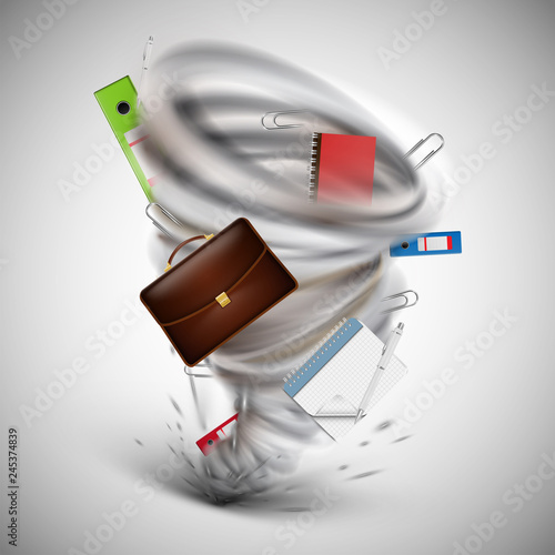 Office tornado with tools, vector illustration