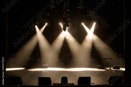 Free stage with lights, lighting devices.