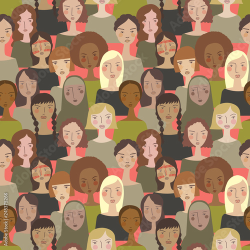 Vector simple minimalistic women in Pantone's color of the year seamless pattern background