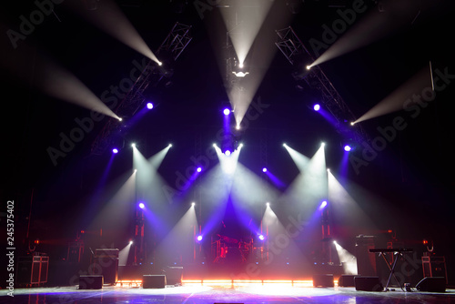 Free stage with lights, lighting devices.