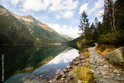 Mountain lake Morskie Oko in Tatra Mountains, Poland