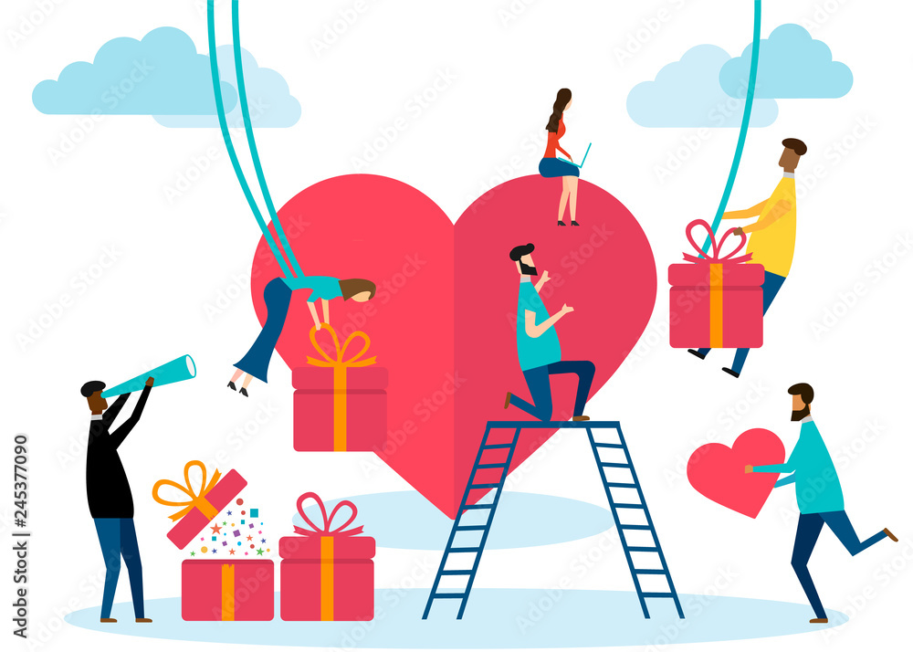 Valentine's Day, teamwork concept isolated on white background. Vector illustration. Valentine's Day, teamwork concept isolated on white background. Vector illustration.
