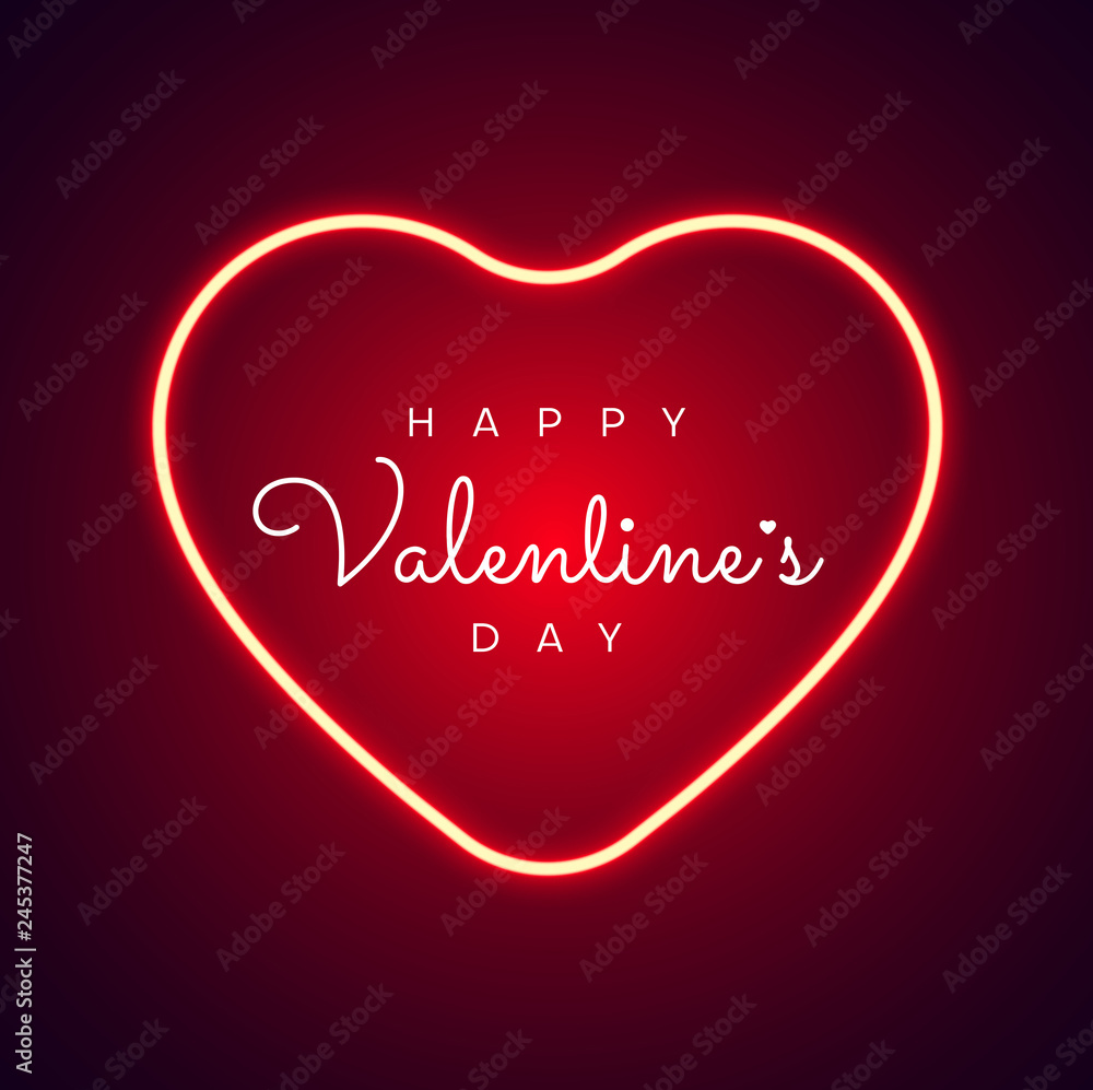 Happy St. Valentine's Day red greeting card with neon heart.