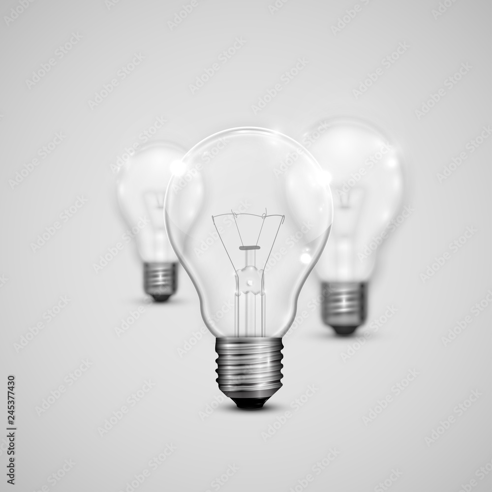 Realistic light bulbs with blurred ones, vector illustration Realistic light bulbs with blurred ones, vector illustration
