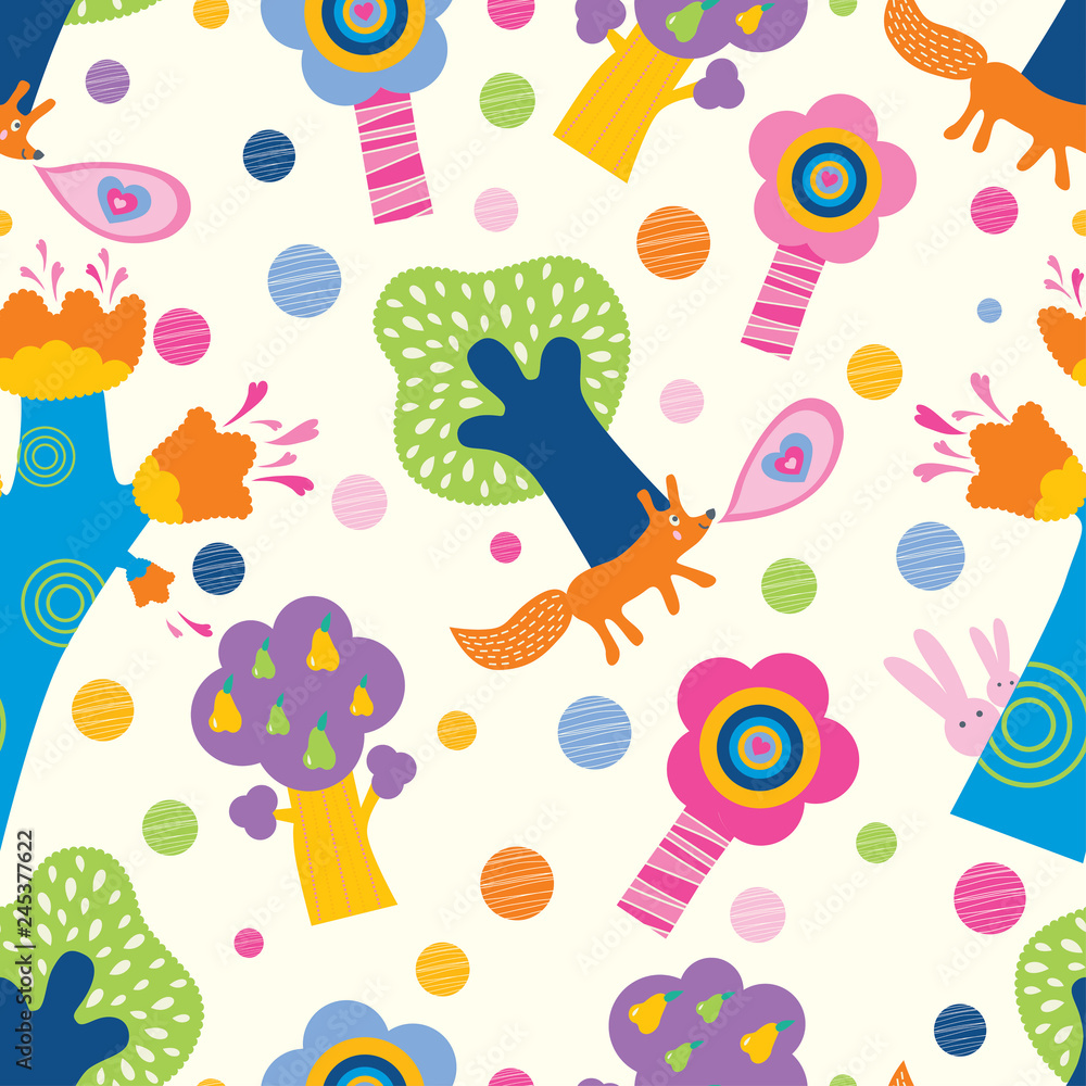 Magic forest. Seamless pattern in cartoon style.