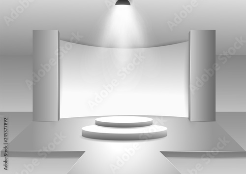 Empty stage podium with spotlights in blank studio room for presentation