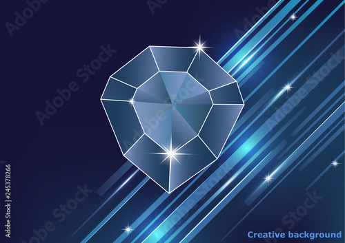 Gemstone, diamond. Magic crystal on a bright background with stripes.