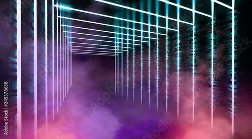 Fototapeta Naklejka Na Ścianę i Meble -  Abstract arch, tunnel, corridor, neon light, rays. 3d illustration