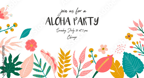 Trendy summer tropical banner for aloha party