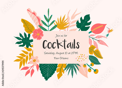Trendy summer tropical banner for aloha party