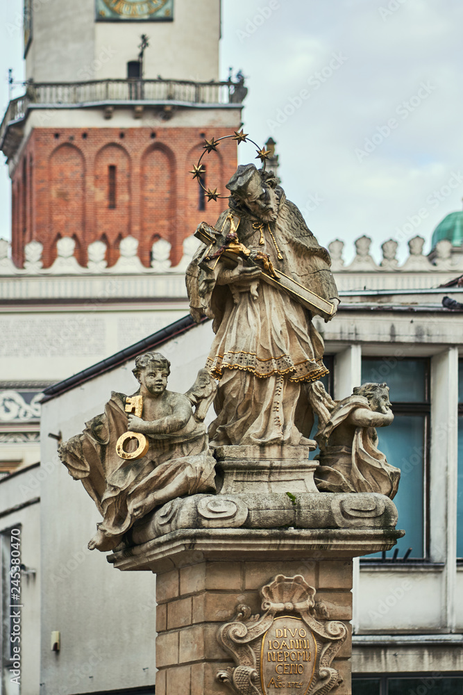 Figure St. John of Nepomuk on the Old Market Square in Poznan.