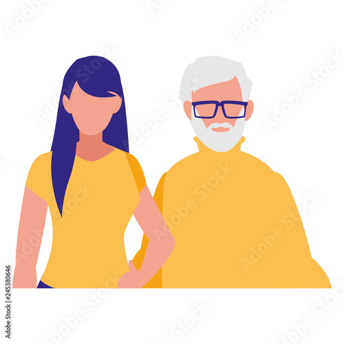 cute grandfather with daughter characters